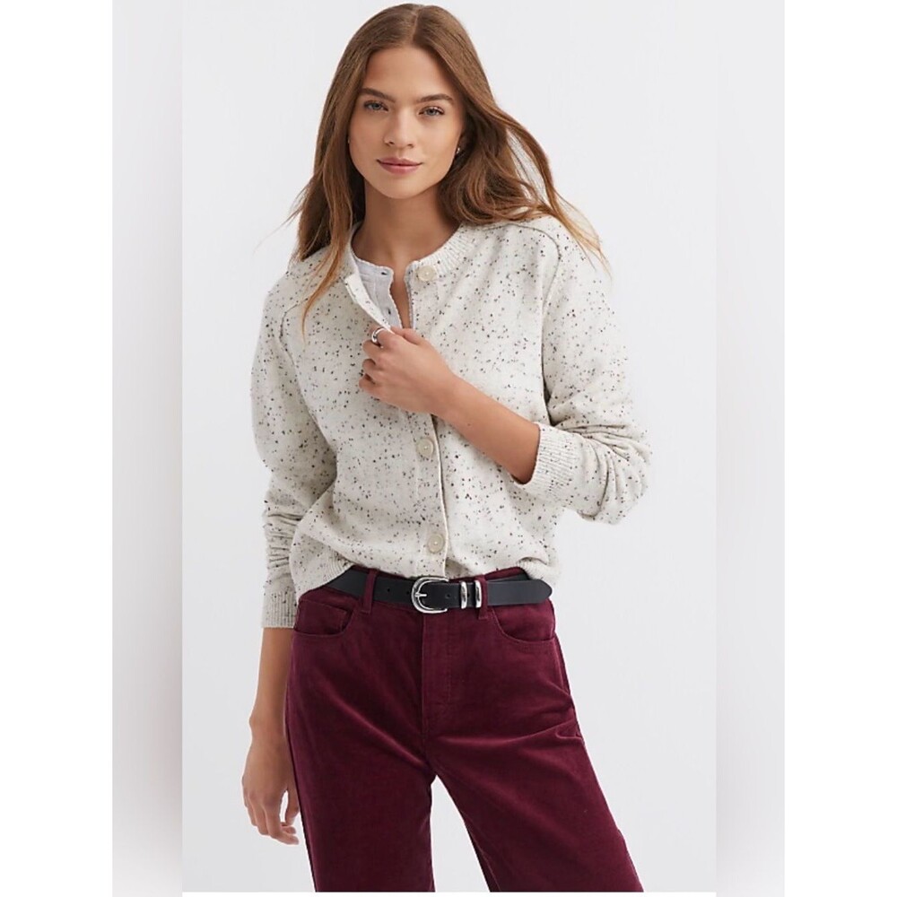 LOFT Flecked Saddle Sleeve Cardigan Whitecap Size LP